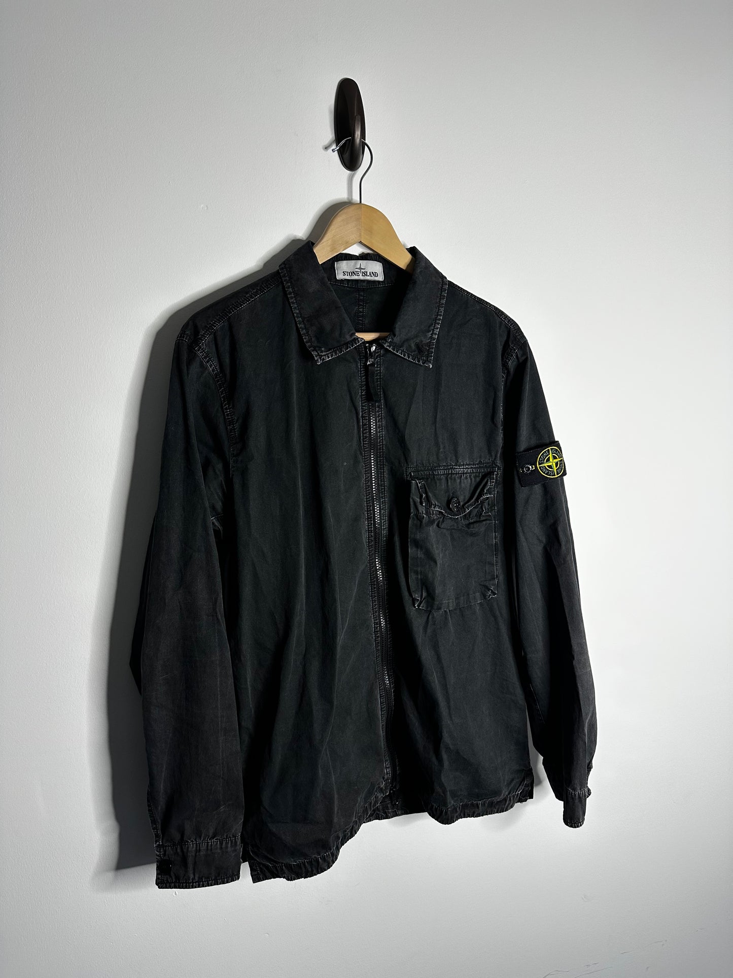 Stone Island Black Garment Dyed Overshirt - Large