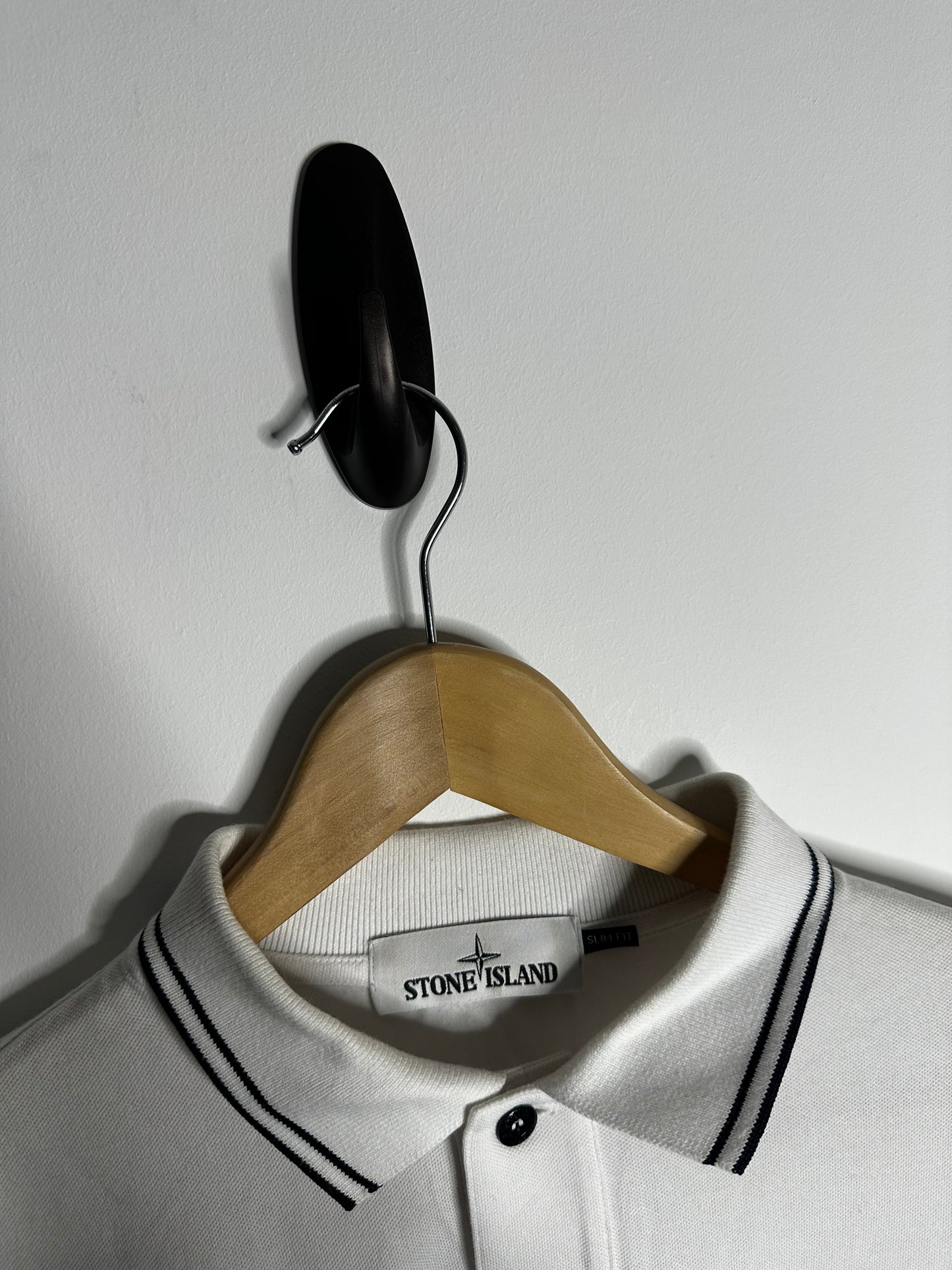 Stone Island White Long Sleeve Polo Shirt - Medium