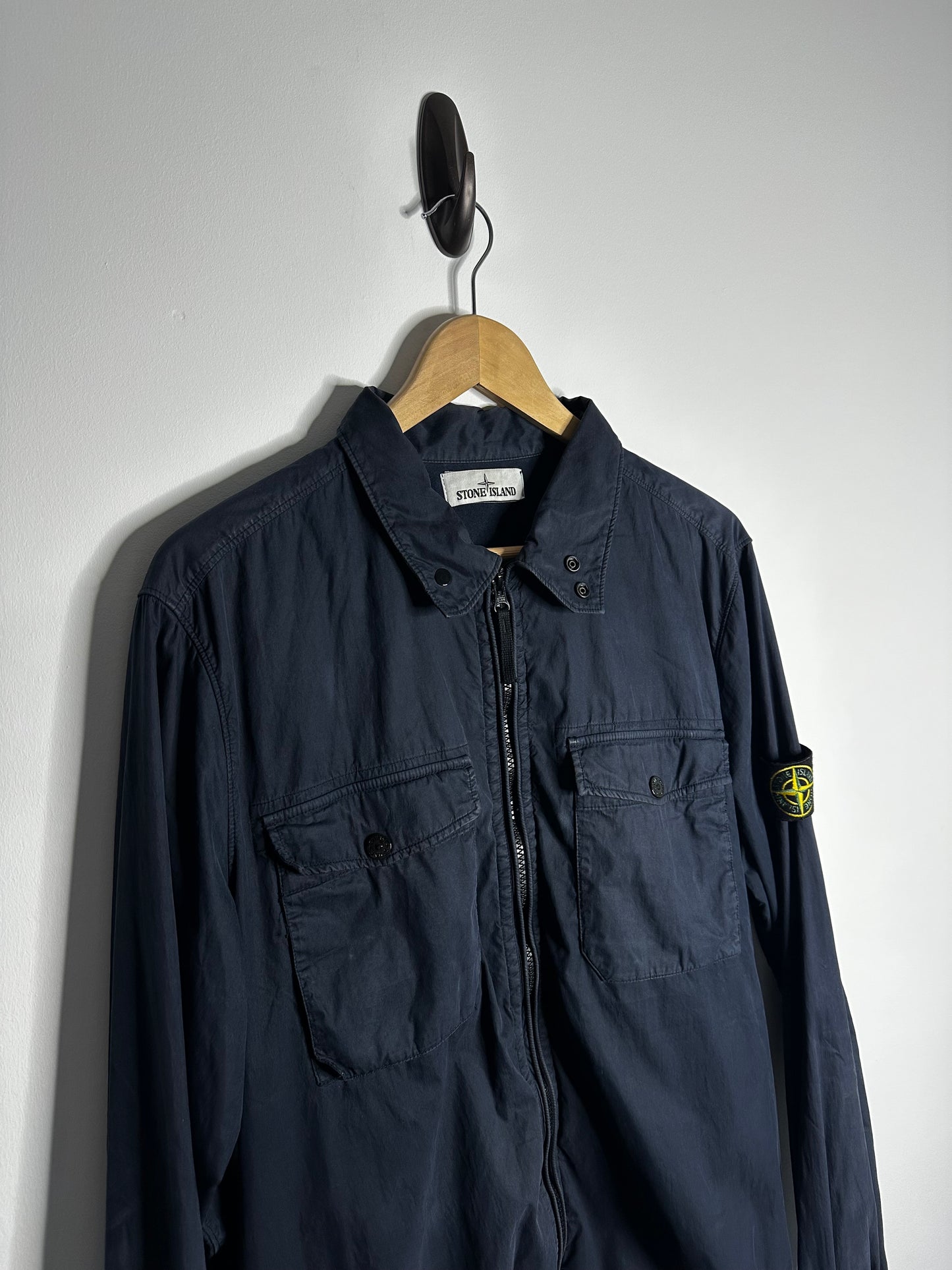 Stone Island Navy Brushed Cotton Overshirt - Large