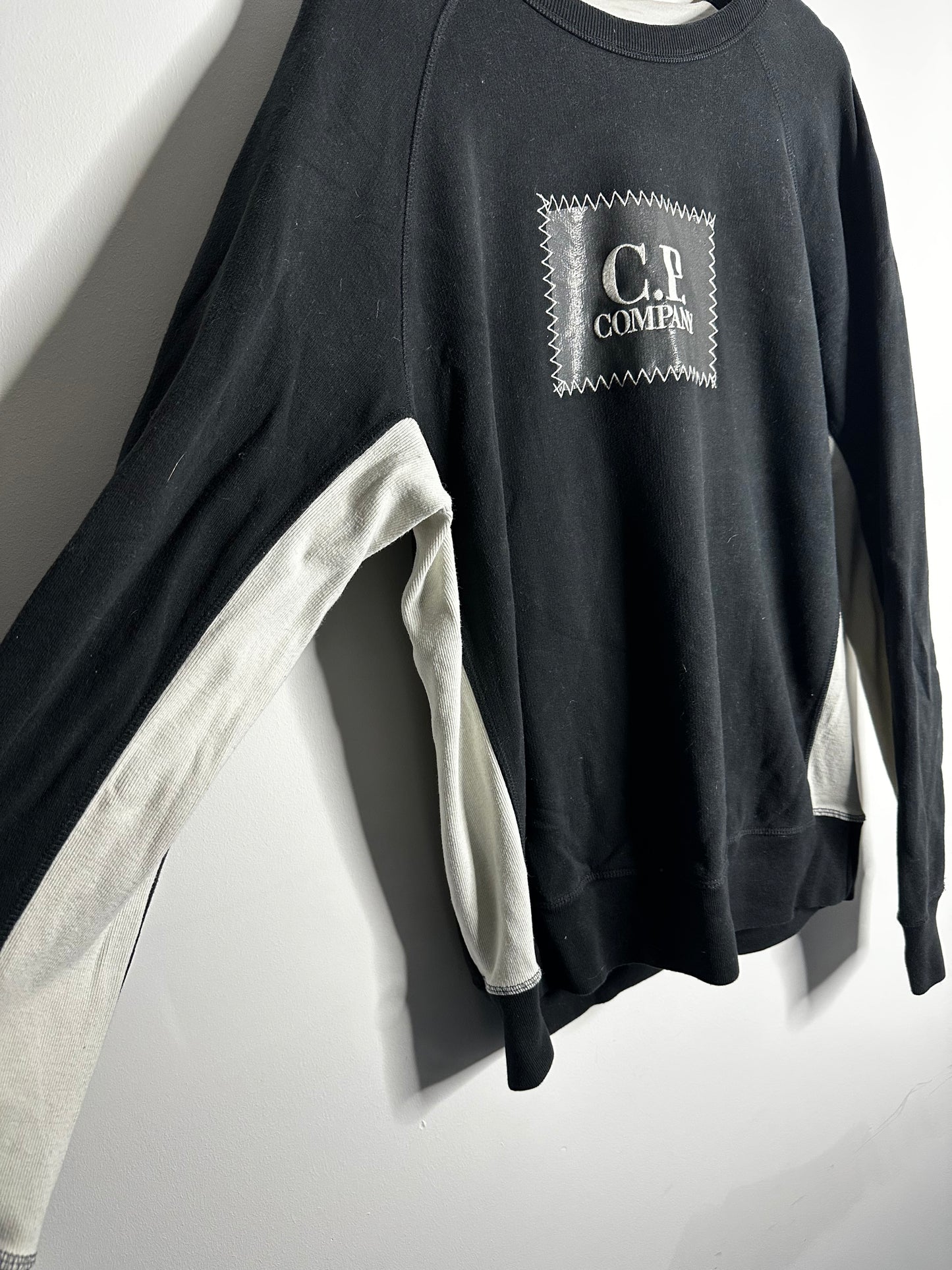 C.P. Company Black & White Box Logo Sweatshirt - Extra Large