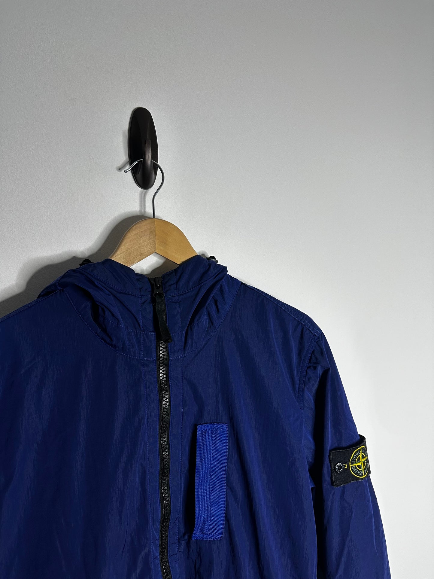 Stone Island Blue Nylon Metal Flock Hooded Jacket - Medium